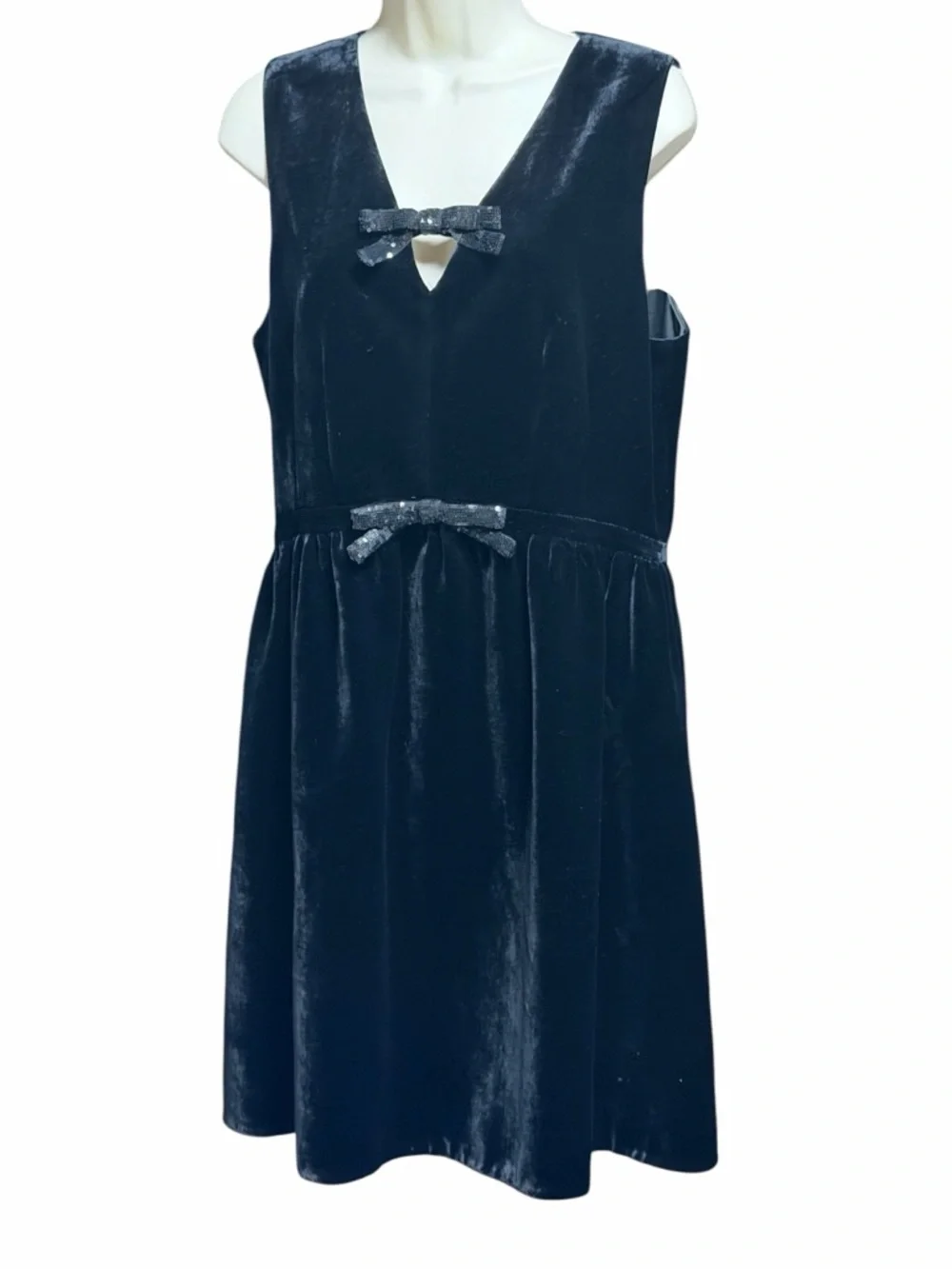 KATE SPADE SEQUIN BOW BLACK VELVET DRESS W/POCKETS SIZE 12 NWT LINED - Picture 2 of 8